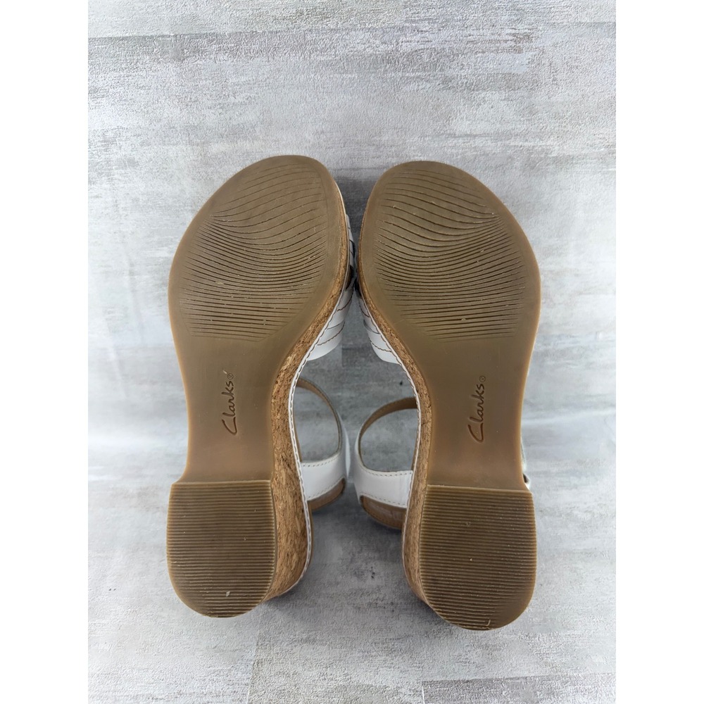 Clarks Collection White Leather Braided Wedge Sandals 261582084060 Women Sz 8.5M - Picture 10 of 11